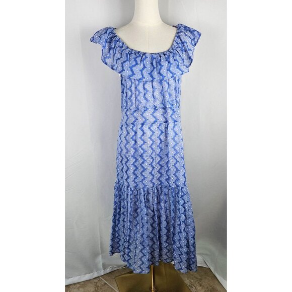 NEW Oliphant Maxi Dress Off Shoulder Sz Large Blue Floral Boho Sundress Party - Picture 2 of 13